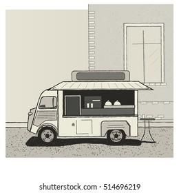 Street food van. Fast food. Vector illustration.