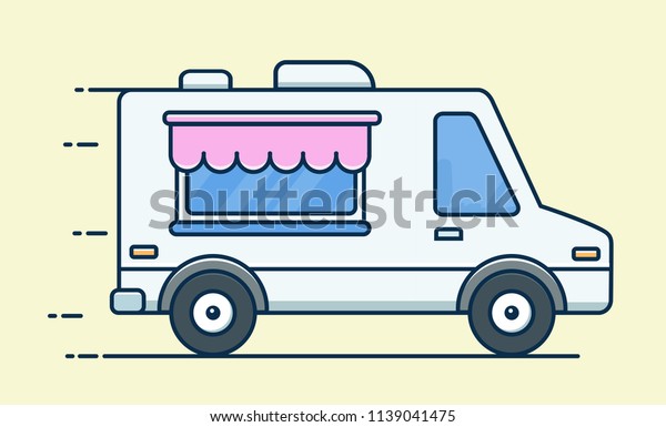 Street food van. Food\
Truck. Fast food delivery. Flat design vector illustration isolated\
on background