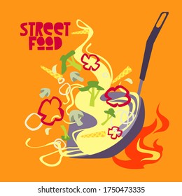 Street food vector design. Wok illustration