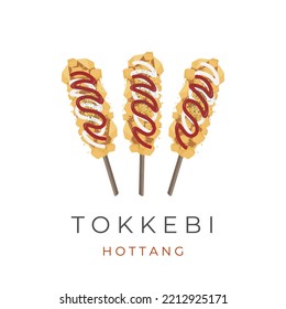 Street food vector illustration logo corn dog hotang tokkebi hotdog with sauce