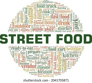Street Food vector illustration word cloud isolated on a white background.