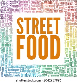 Street Food vector illustration word cloud isolated on a white background.