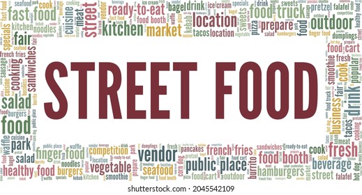 Street Food vector illustration word cloud isolated on a white background.