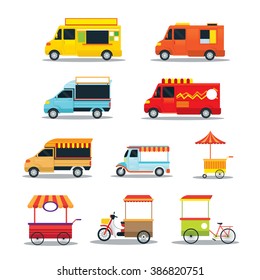 Street Food Vehicles, Truck, Van, Pushcart, Color Set