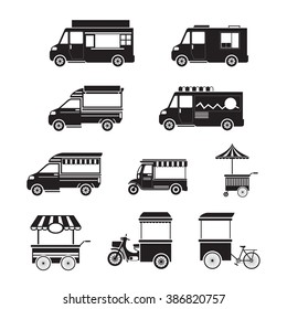 Street Food Vehicles, Truck, Van, Pushcart, Mono Set