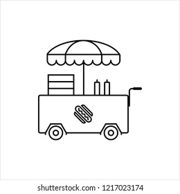 Street Food Vending Cart Hot Dogs, Fast Food Hot Dog Cart Icon Vector Art Illustration