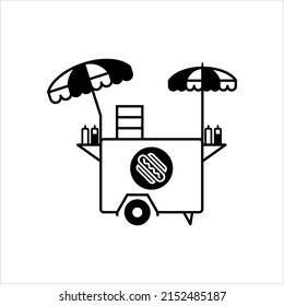 Street Food Vending Cart Hot Dogs, Fast Food Hot Dog Cart Icon Vector Art Illustration