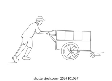 Street food vendors concept one-line drawing