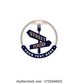 Street food vintage retro circle logo. Vector food logotype template