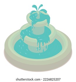 Street fountain icon isometric vector. Beautiful outdoor working marble fountain. Decorative construction