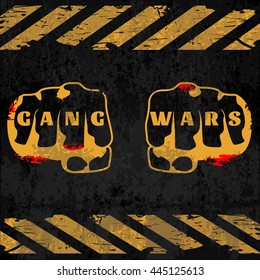 Street gang wars poster with fists in center crosswalks top and down on black background vector illustration  