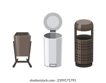 Street Garbage Baskets Or Waste Containers Made Of Metal Or Plastic For Collecting Municipal Solid Waste In Public Areas