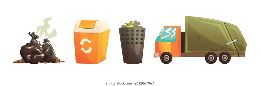 Street Garbage Gather and Collect Object Vector Set