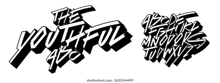 Street graffiti alphabet, edgy urban letters, rebellious youth font for bold street branding, hype headline, gritty typography, expressive typographic design. Vector typeset