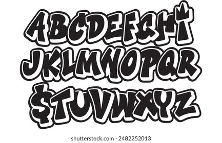 Street graffiti style alphabet, hand drawn. youthful urban atmosphere. vector graffiti alphabet on white background