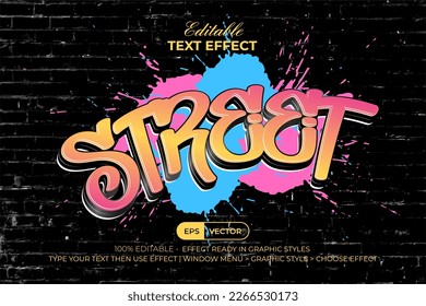 Street graffiti text effect colorful style. Editable text effect with brick wall.