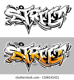 Street Graffiti Vector Lettering abstract three dimensional art. Monochrome and color variations. Wild style graffiti vector art.