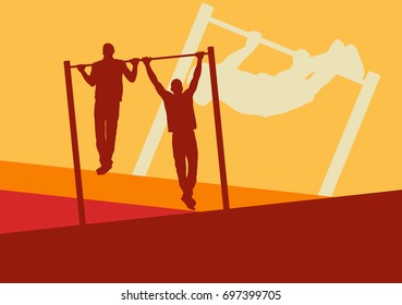 Street gymnastics horizontal bar workout man training vector abstract background