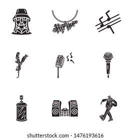 Street hip hop icon set. Simple set of 9 street hip hop vector icons for web design isolated on white background
