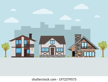 Street Home Trees Vector Illustration Stock Vector (royalty Free 