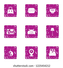 Street hotel icons set. Grunge set of 9 street hotel vector icons for web isolated on white background