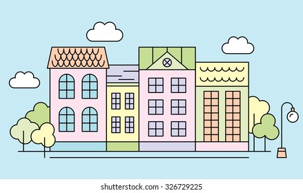 Street Houses vector illustration. City background.