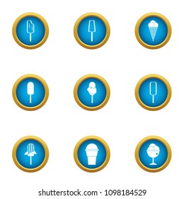 Street ice cream icons set. Flat set of 9 street ice cream vector icons for web isolated on white background