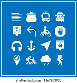 street icon. 16 street vector set. trolleybus, bike, tourist and pins gondola icons for web and design about street theme