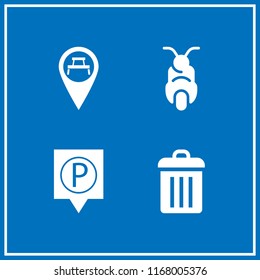 street icon. 4 street vector set. scooter, garbage, pins parking and park pin icons for web and design about street theme