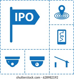Street icon. set of 6 street filled icons such as barrier, security camera, map location, direction