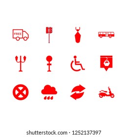 street icon set about bus icon, delivery, streetlight and traffic light vector set