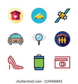 street icon set. vector set about high heels, van, car and visibility icons set.