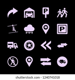 street icon. street vector icons set left arrow, fastfood location, private garage and parking sign