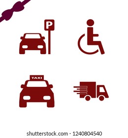 street icon. street vector icons set disabled sign, taxi cab, parked car and fast delivery truck