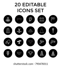 Street icons. set of 20 editable outline street icons such as direction, cone barrier, tunnel, road, map location, traffic light. best quality street elements in trendy style.