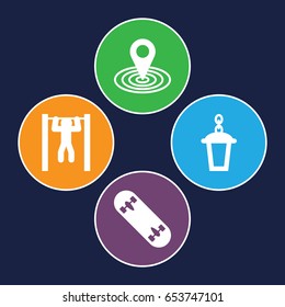 Street icons set. set of 4 street filled icons such as map location, street lamp, bar   tightening
