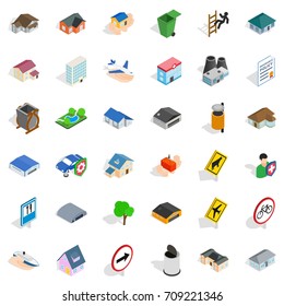 Street icons set. Isometric style of 36 street vector icons for web isolated on white background