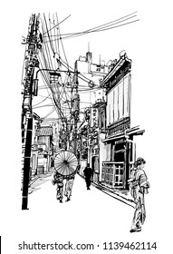 Street in Japan - vector illustration