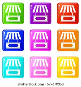 Street kiosk icons of 9 color set isolated vector illustration