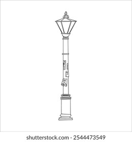 street lamp with ads doodle hand drawn linear vector illustration