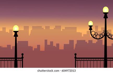 Street lamp with city background landscape