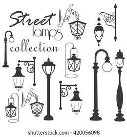 Street lamp collection, vector illustration