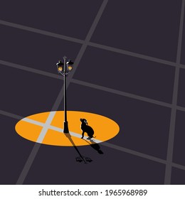 A street lamp and dog. Vector illustration. 