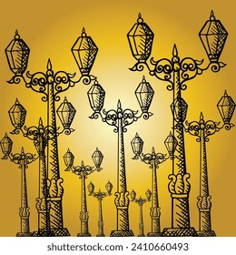 Street lamp hand drawing pattern background