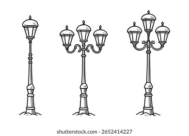 Lâmpada de rua ilustração desenhada à mão iluminação urbana Fixture Cityscape Element Art
