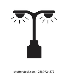 Street lamp icon in black.  Lamp pillar row in public area. Downtown night lantern. Street lighting pixel perfect linear icon.  Vector isolated outline drawing.