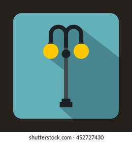 Street lamp icon in flat style with long shadow. Light symbol