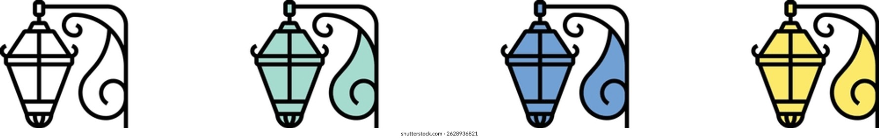 street lamp icon. Outline, Green, Blue and Yellow Style Design Isolated On White Background