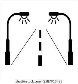 Street lamp icon with outline. Lamp post on road side. Street lighting pixel perfect linear icon. Vector isolated outline drawing. Night lamp post in black icon set.