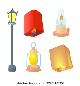 Street lamp icon set. Cartoon set of street lamp vector icons for web design isolated on white background